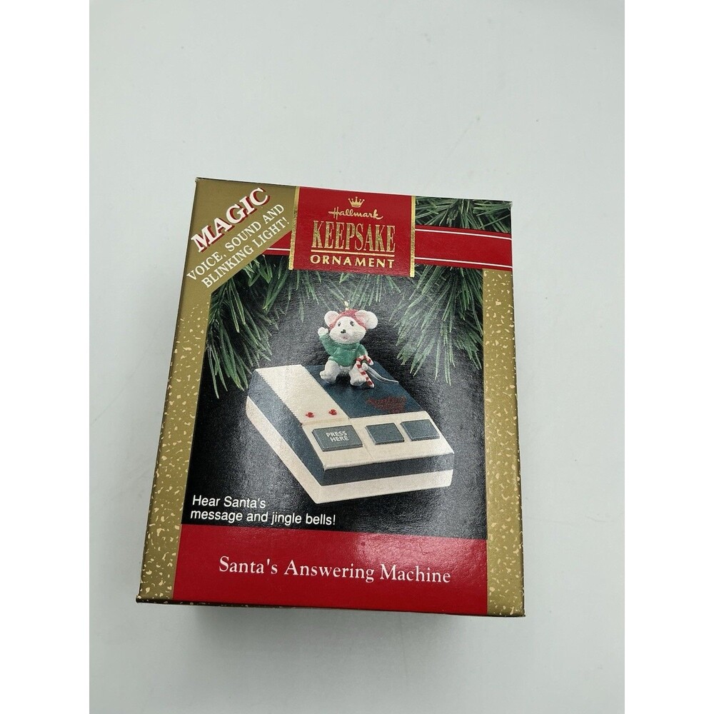 1992 Hallmark Christmas Ornament Santa's Answering Machine Voice Sound Light